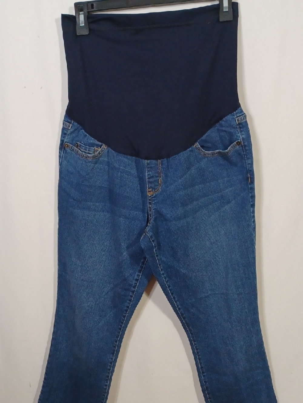 High-Rise Maternity Jeans with Navy Overband - Blue